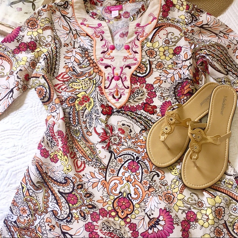 Pappagallo Paisley Floral Print Tunic Top - Picture 4 of 10